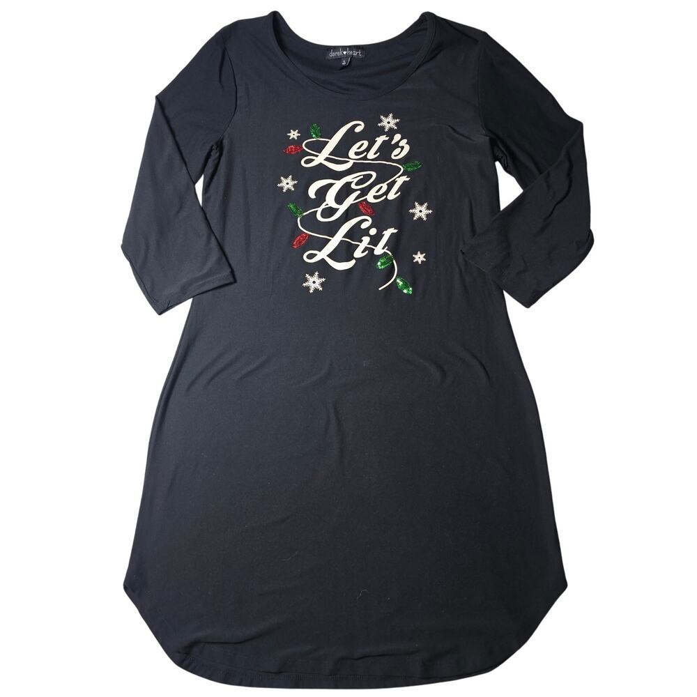 Derek Heart Super Soft Christmas Nighty T-Shirt Stretchy "Lets Get Lit" Large